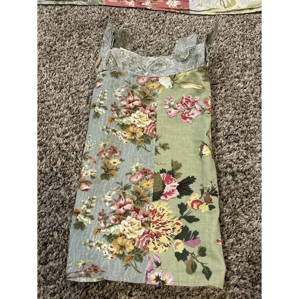 2 Vintage Patchwork Floral Tab Top Valance Pair Cottagecore Farmhouse Country